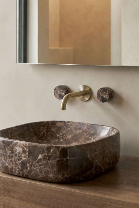 Gilstoin natural stone built-in basin mixer set and Orveta brass Click-Clack type basin drain valve - Brushed Gold