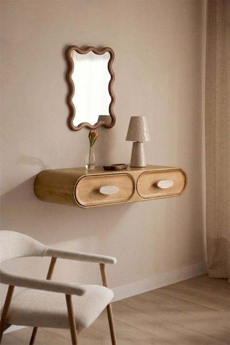 Wall-mounted entryway console 100x40 cm in mango wood and natural Kivalina stone