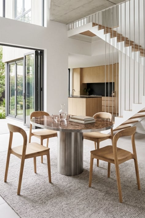Fertrix oval dining table 120x100 cm in natural stone and stainless steel