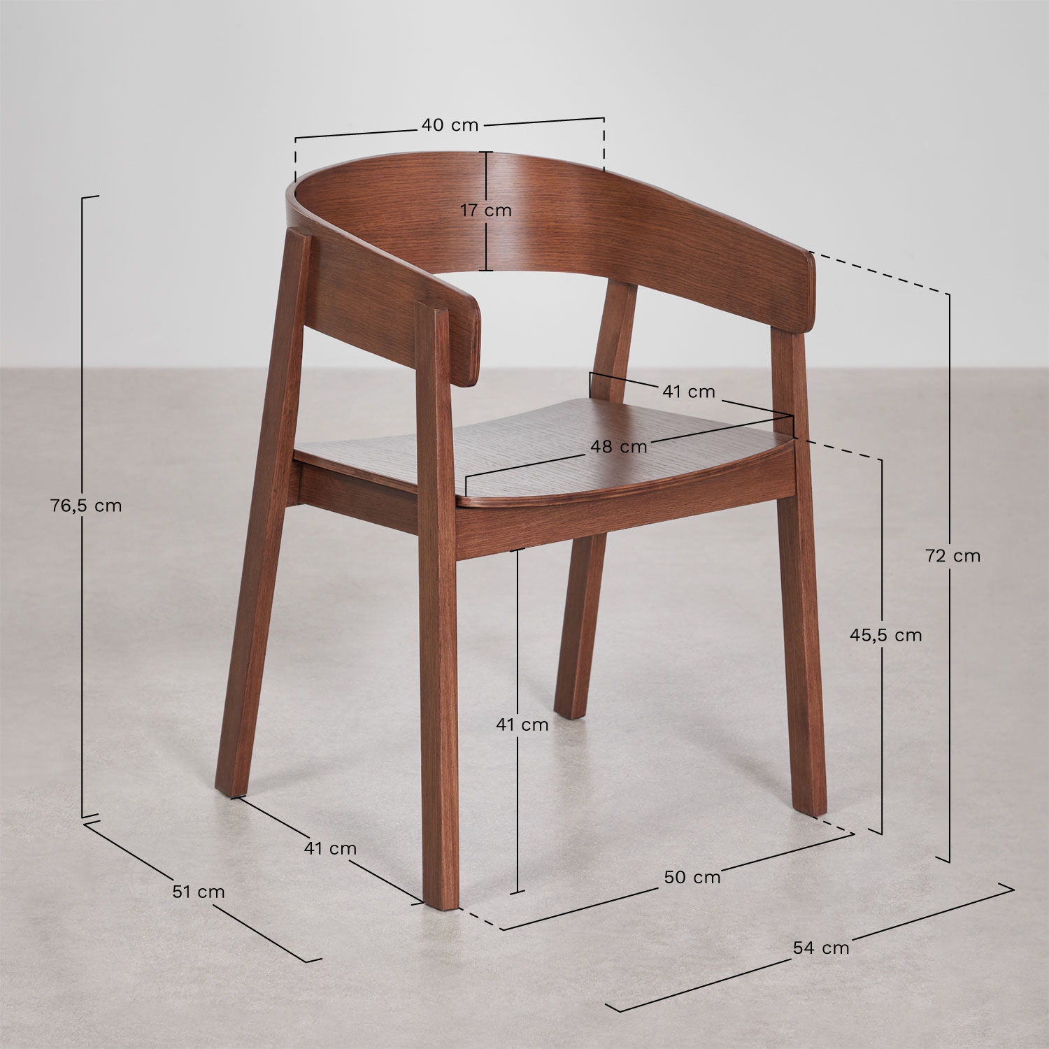 Pack of 2 dining chairs with armrests in oak wood Olsen, MEASURES