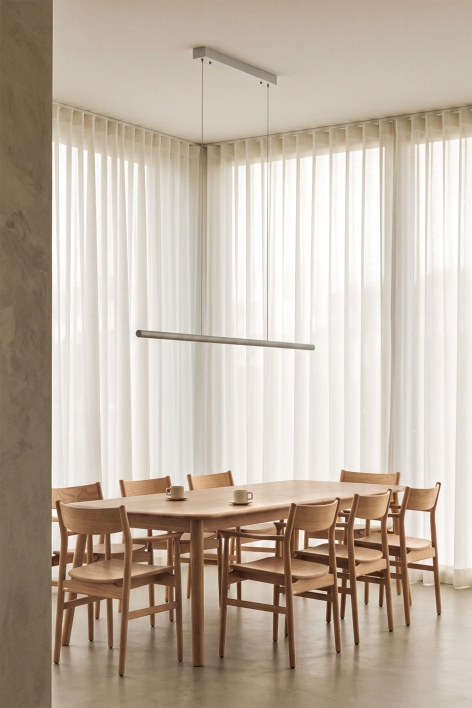 Extendable dining table set 220-320x95 cm Treveris and 8 dining chairs in oak wood Mireita