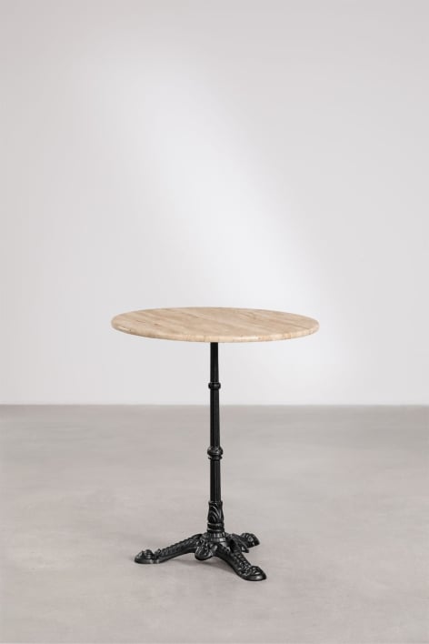 Round bar table Ø60cm in Azteca natural stone - Travertine - Black