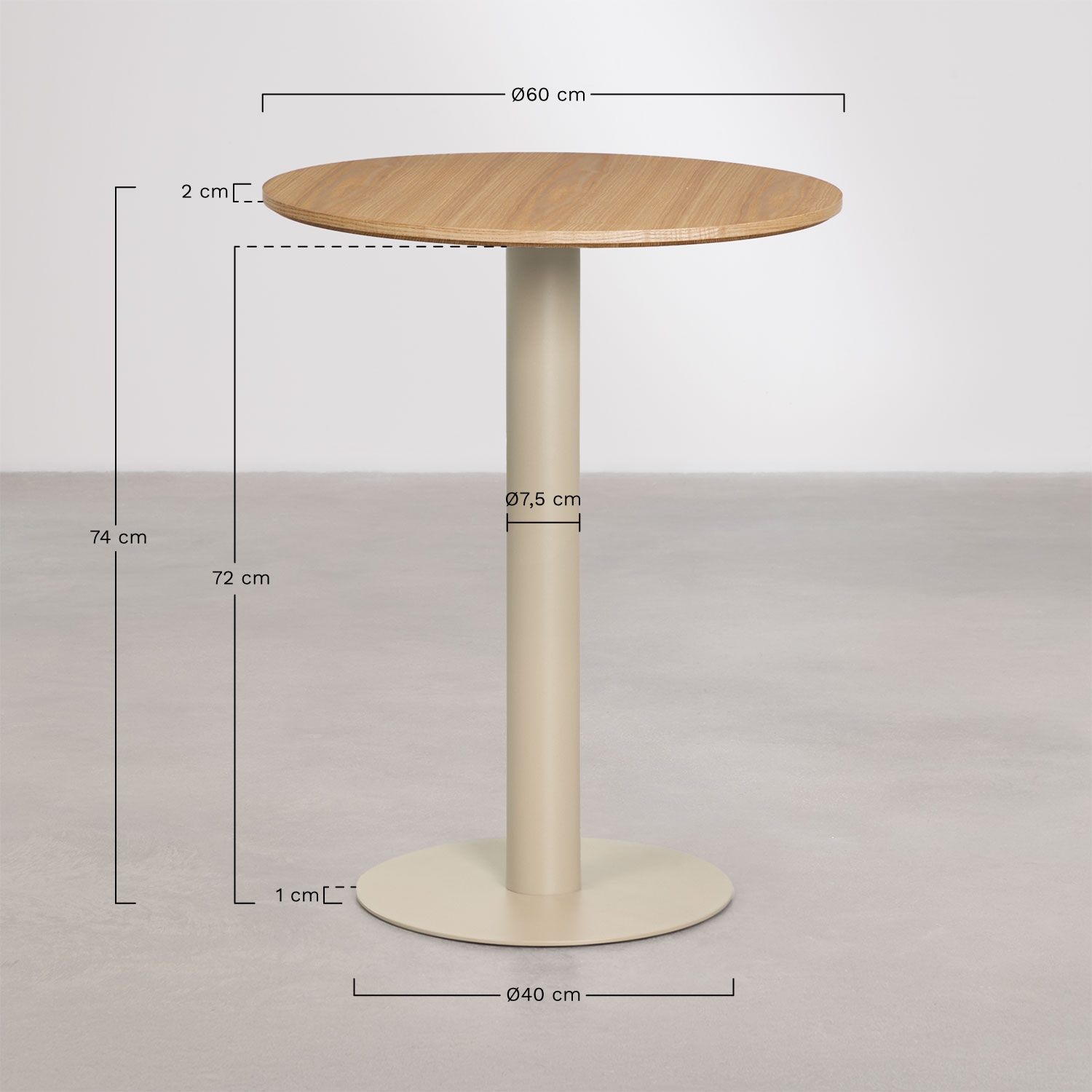 Round bar table in MDF Xiren, MEASURES