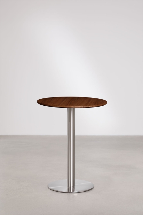 Round bar table in MDF Xiren - Dark Wood Brown - Brushed Grey