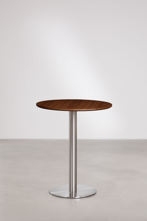 Round bar table in MDF Xiren - Dark Wood Brown - Brushed Grey
