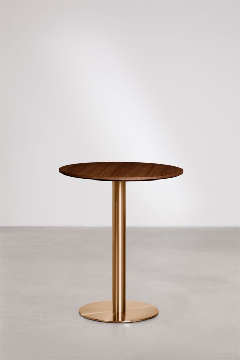 Round bar table in MDF Xiren - Dark Wood Brown - Brushed Rose Gold
