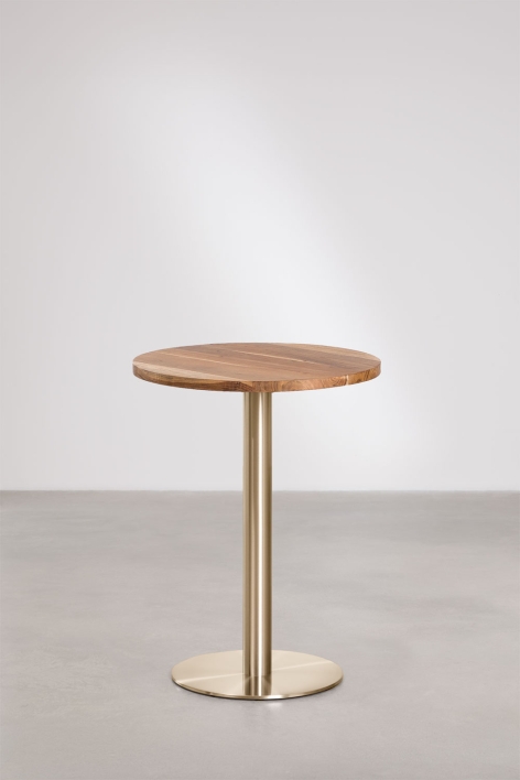 Round acacia wood Xiren bar table - Acacia Wood - Brushed Gold
