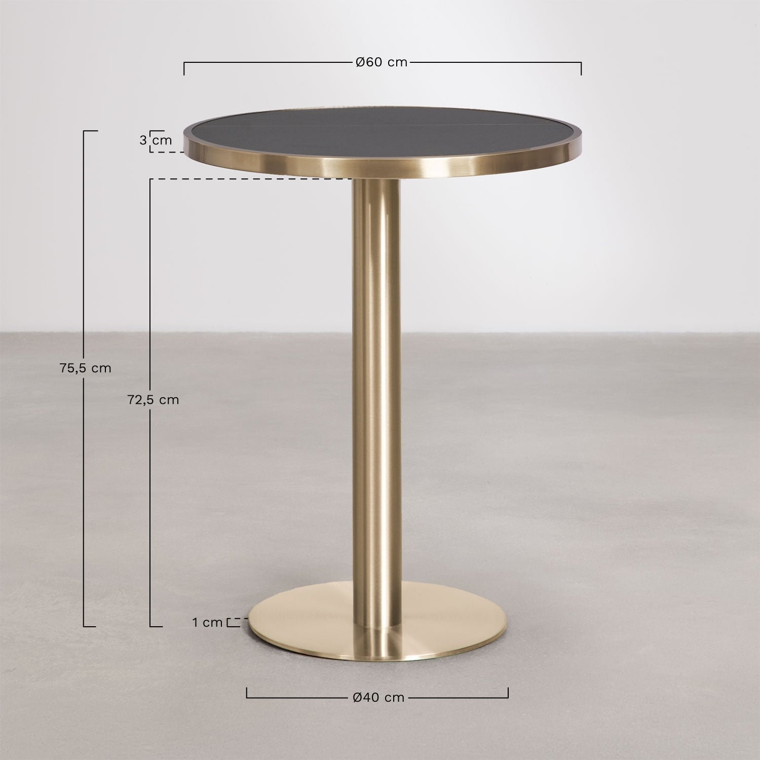 Round bar table Ø60 cm in Xiren stoneware, MEASURES