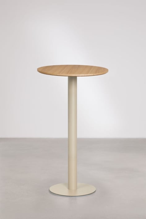 Xiren round high bar table Ø60 cm in MDF - Natural Wood Brown - Tapioca Beige