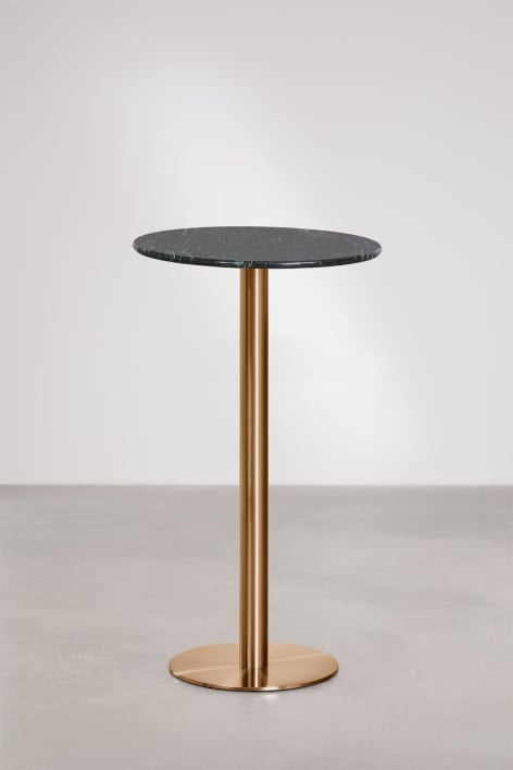 Round high bar table Ø60 cm in natural stone Xiren - Green marble Big Flower