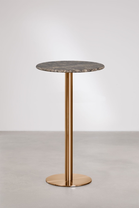 Round high bar table Ø60 cm in natural stone Xiren - Brown Marble Emperador
