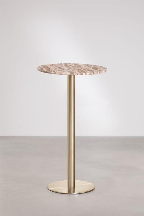 Round high bar table Ø60 cm in natural stone Xiren - Beige Marble Panther