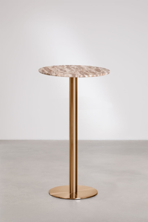 Round high bar table Ø60 cm in natural stone Xiren - Beige Marble Panther
