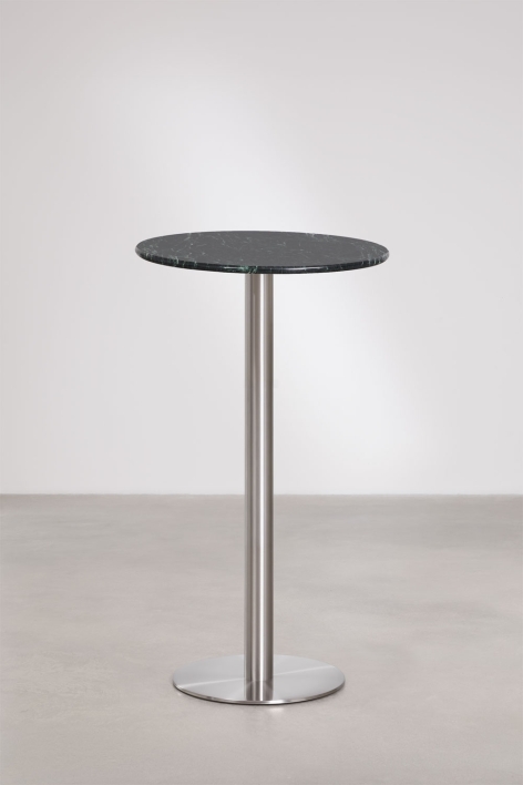 Round high bar table Ø60 cm in natural stone Xiren - Green marble Big Flower