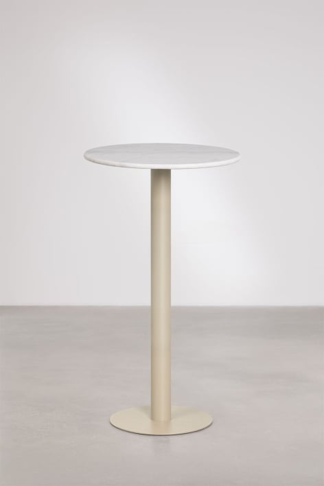 Round high bar table Ø60 cm in natural stone Xiren - Guangxi White Marble - Tapioca Beige
