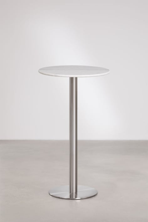 Round high bar table Ø60 cm in natural stone Xiren - Guangxi White Marble - Brushed Grey