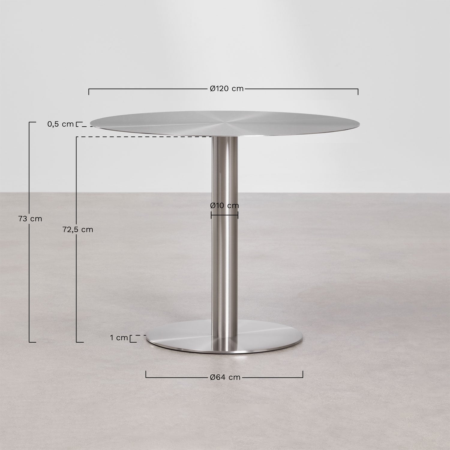 Xiren round stainless steel dining table, MEASURES