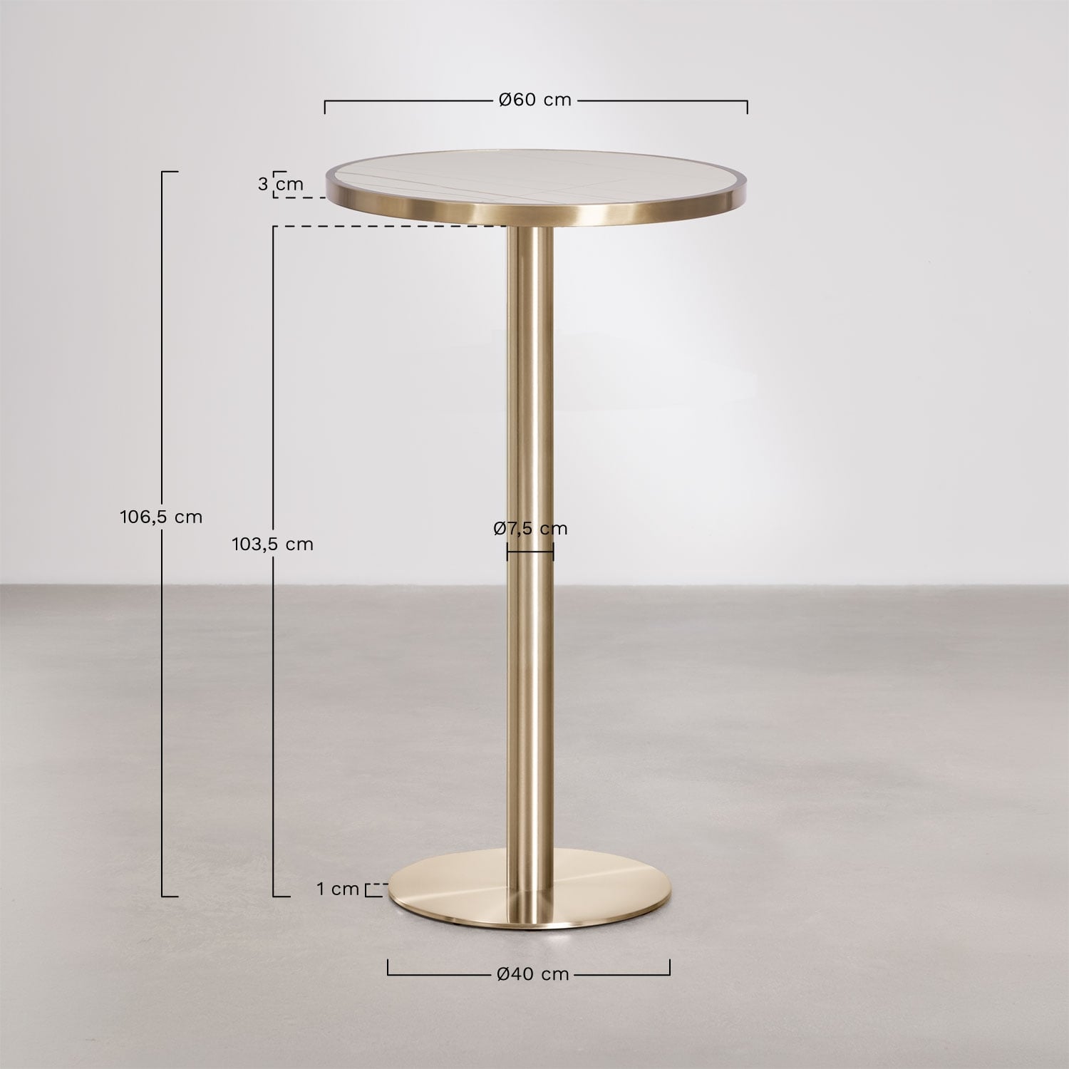 Round high bar table Ø60 cm in stoneware Xiren, MEASURES