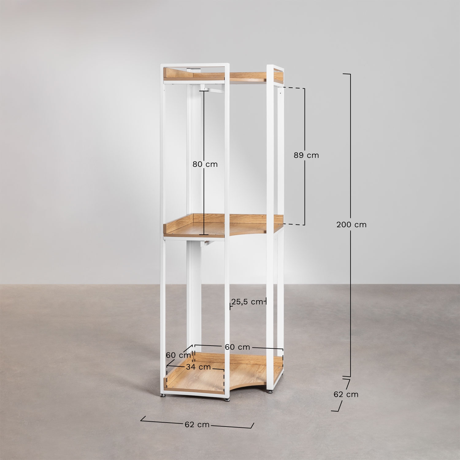 Ariaster open corner wardrobe in steel and MDF, MEASURES
