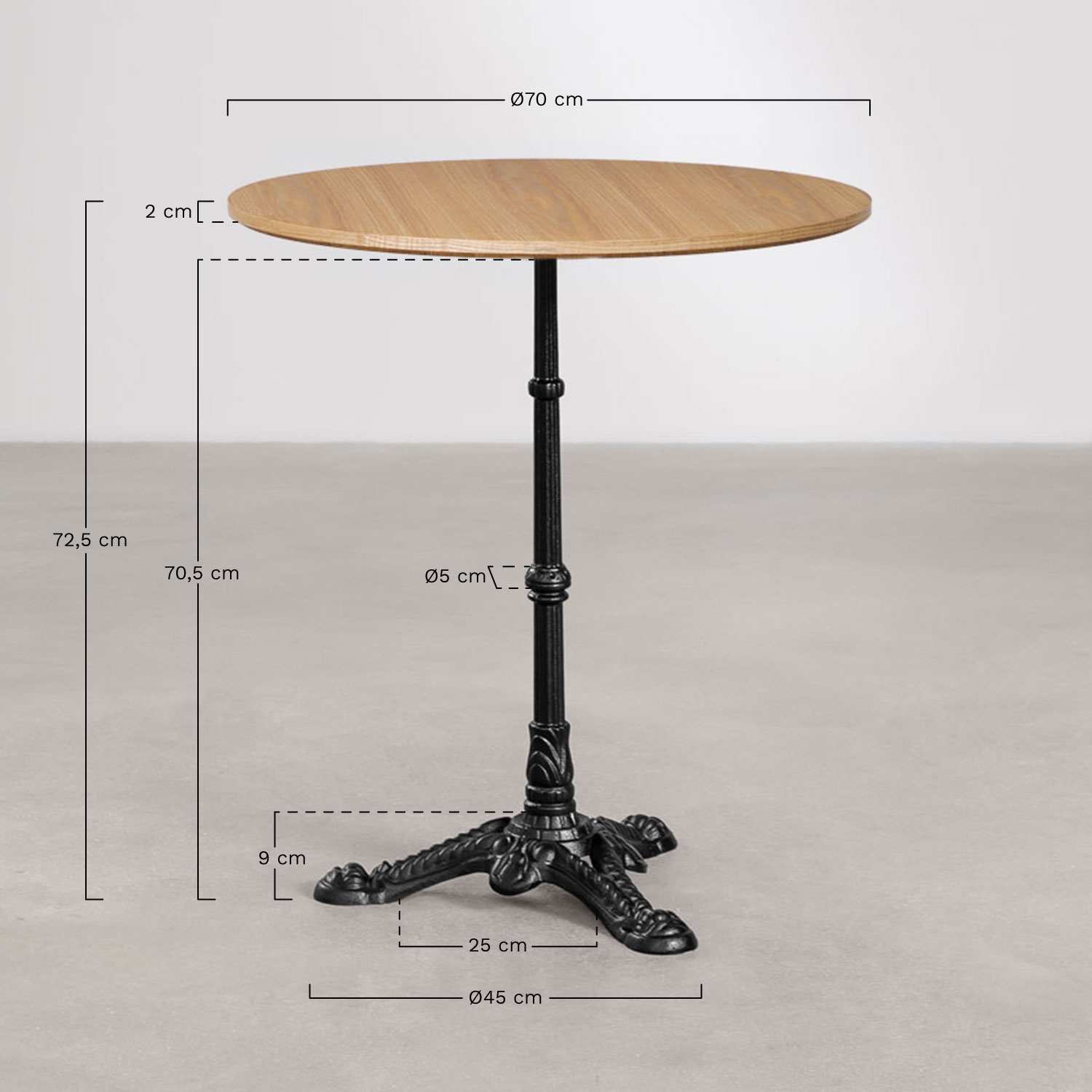 Azteca round bar table in MDF, MEASURES