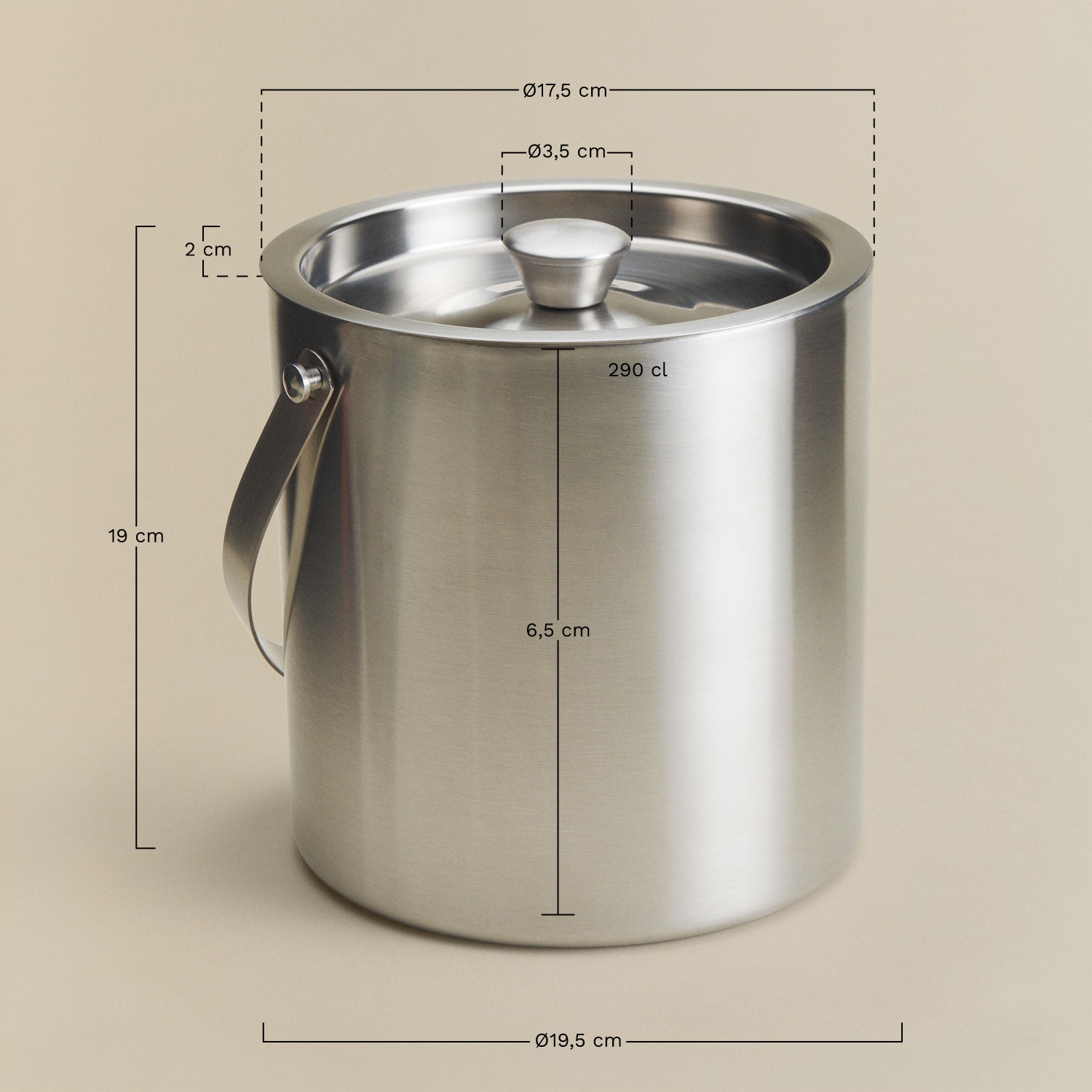 Naevor stainless steel ice bucket, MEASURES