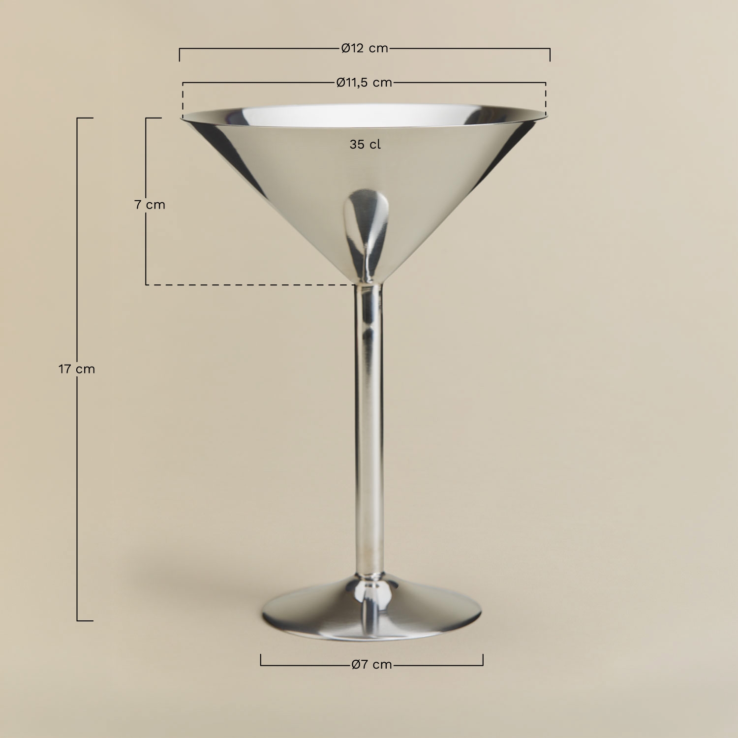 Pack of 2 cocktail glasses 35 cl in stainless steel Zirevia, MEASURES