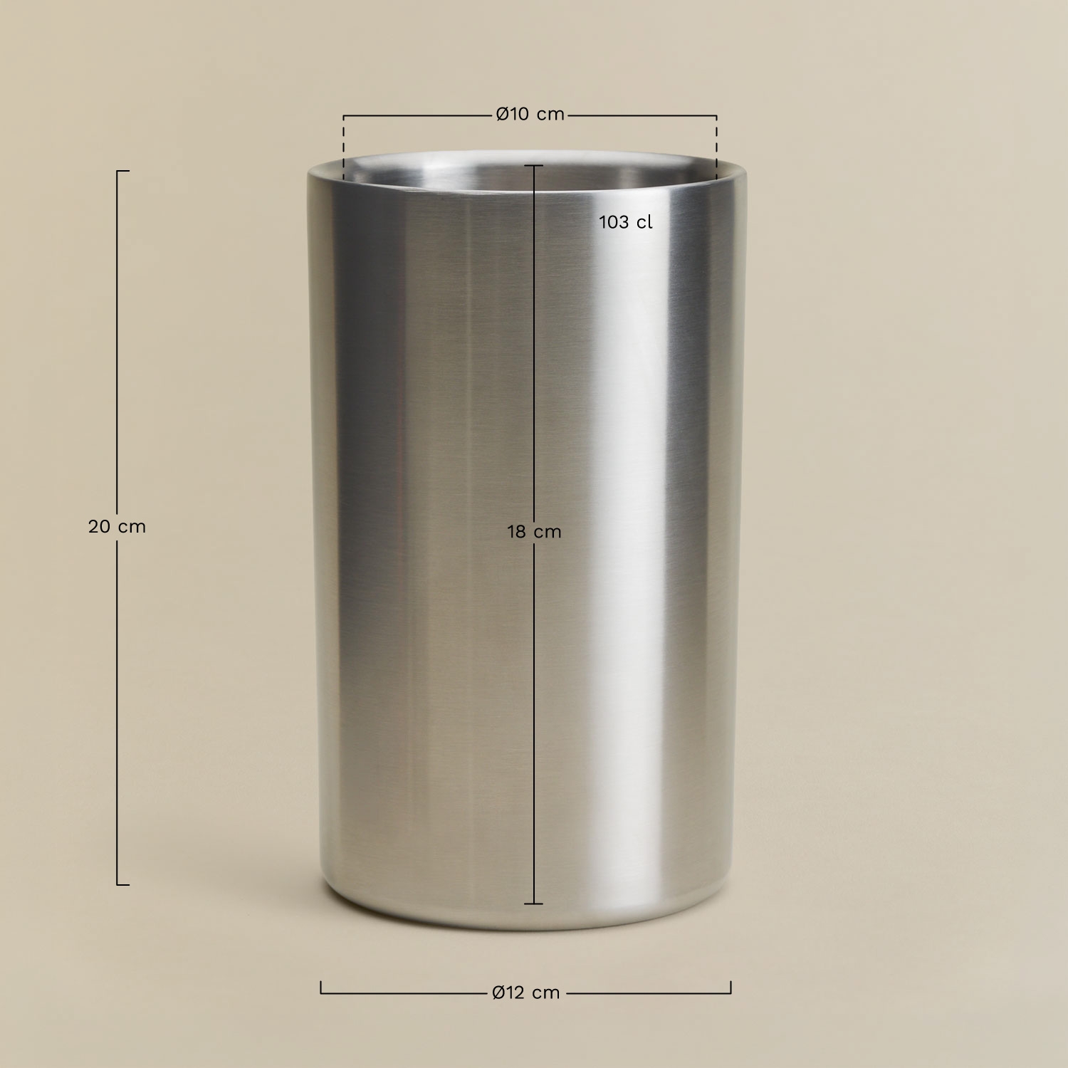 Malia stainless steel bottle cooler, MEASURES