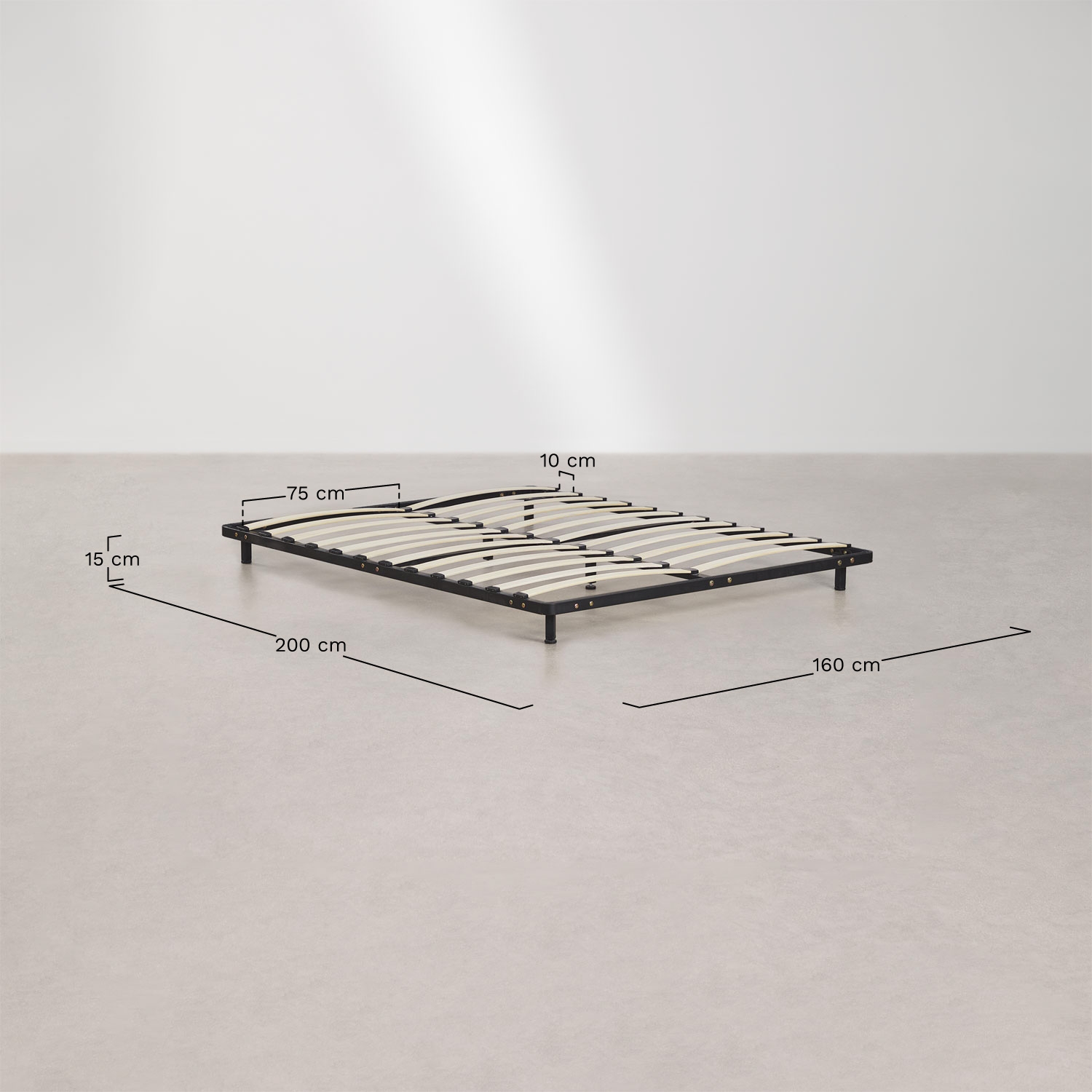 Slarryn wooden and steel slatted bed base, MEASURES