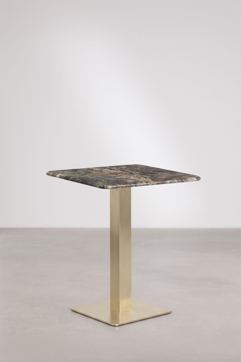 Square bar table in Livanto natural stone - Forest Green Marble - Brushed Gold