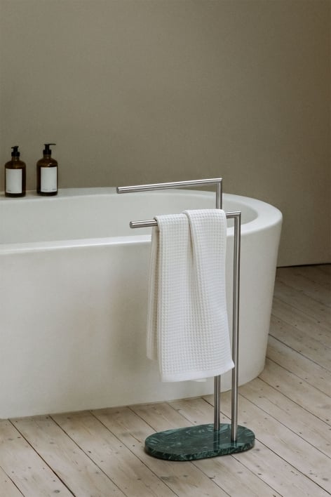 Eravni freestanding towel rack in natural stone and stainless steel - Udaipur Green Marble - Brushed Grey