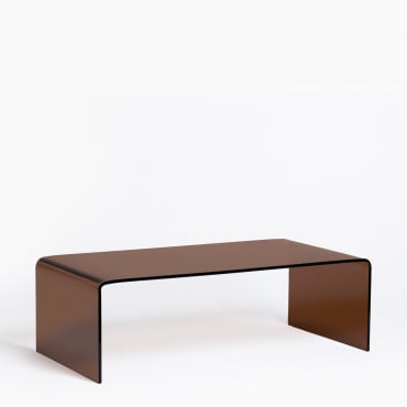 Coffee Table In Transparent Glass (110x55 Cm) Chris Brown Caramel - Sklum