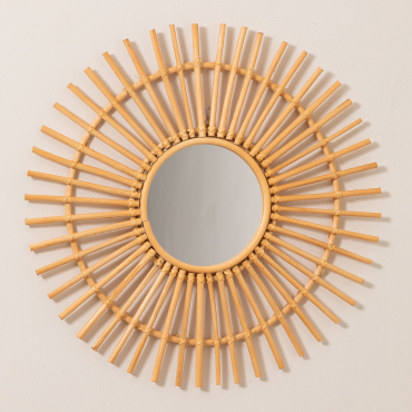 Rattan Round Wall Mirror Ø60 Cm Beku Brown Natural - Sklum
