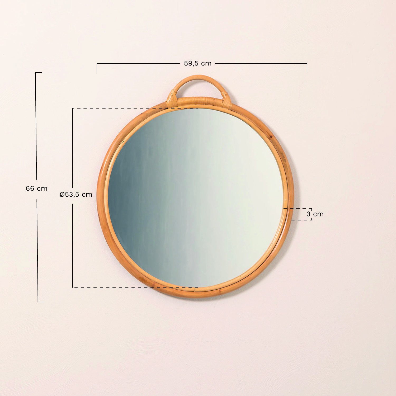 Round Rattan Wall Mirror Ø53.5 cm Daro, MEASURES