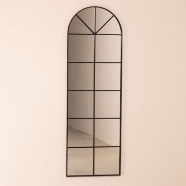 Paola Metal Wall Mirror Window Effect (60x180 Cm) Black - Sklum