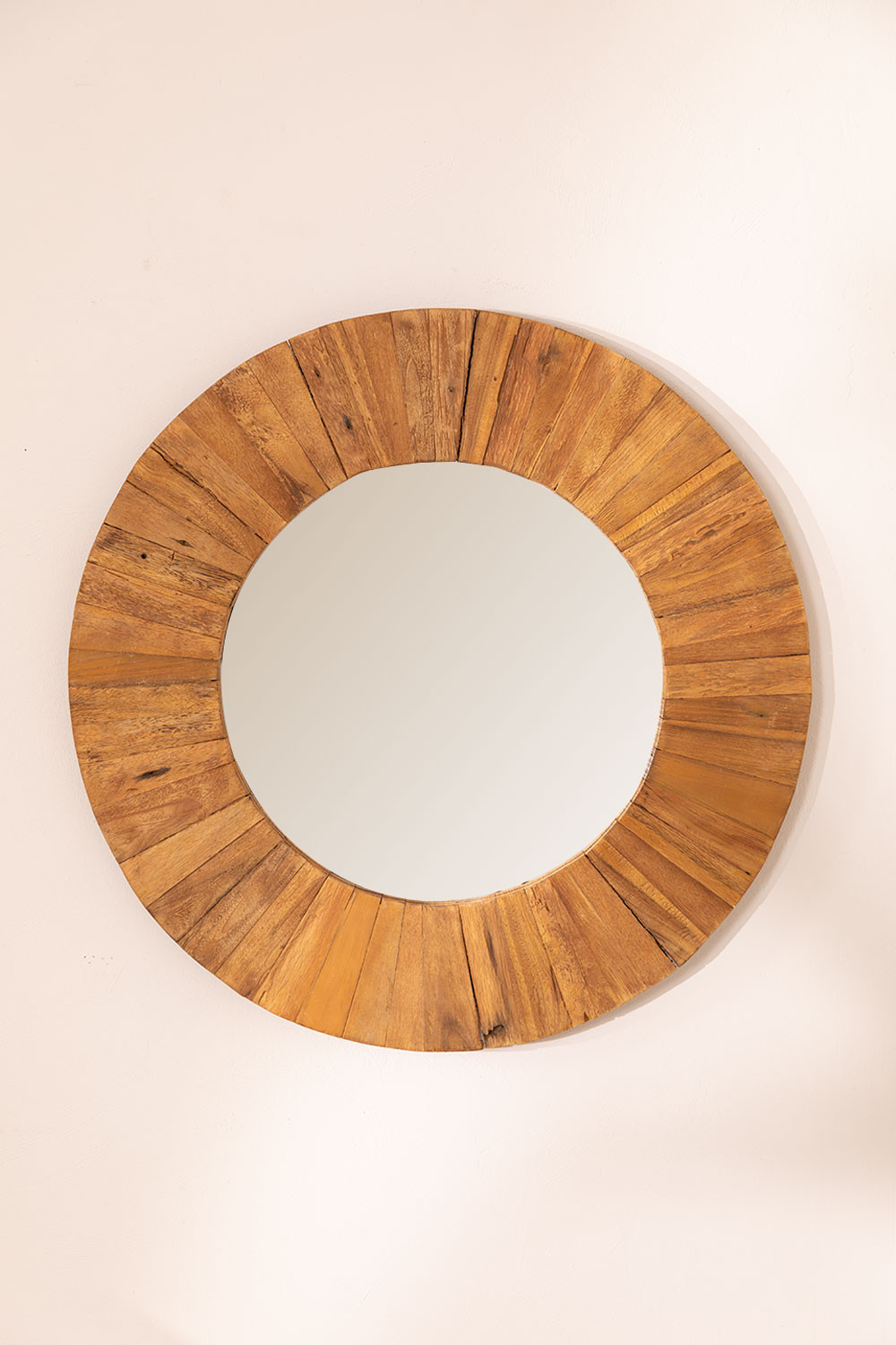 Wooden Round Wall Mirror with Hooks Tinka SKLUM