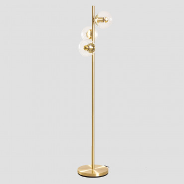 Metal Floor Lamp With 3 Banbi Glass Balls Golden - Sklum