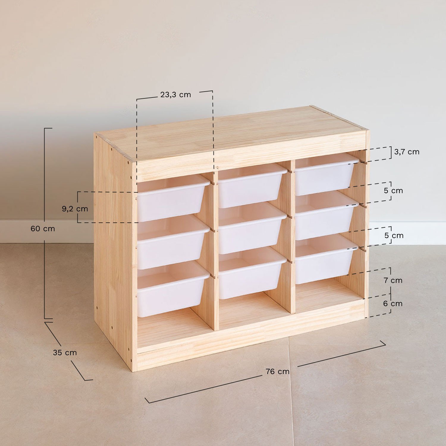 Nopik Kids pine wood storage module, MEASURES