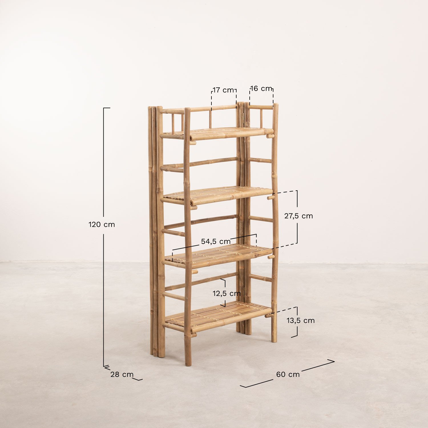 Iciar 4-shelf bamboo shelving unit, MEASURES
