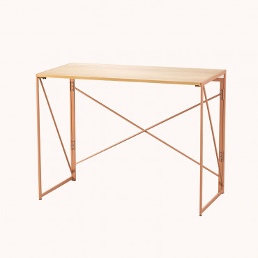 Rectangular Folding Desk In Mdf And Metal (100x50 Cm) Andra Light Pink - Sklum