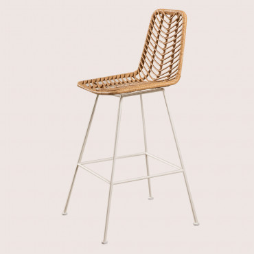 High Stool In Natural Synthetic Rattan Natural & ↑75 Cm & White - Sklum