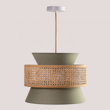 Yereh Rattan Hanging Ceiling Lamp Green Khaki - Sklum