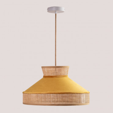 Velvet & Rattan Ceiling Lamp Xanti Mustard - Sklum
