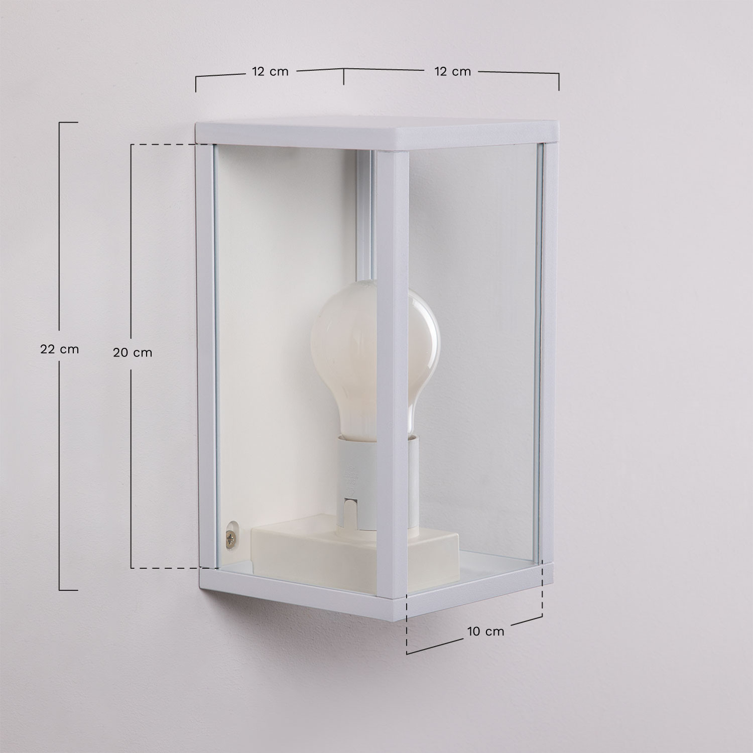 Delha outdoor wall light in aluminium and glass, MEASURES