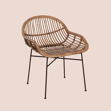 Rattan Dining Chair Nesse Brown Dark Brown Wood - Sklum