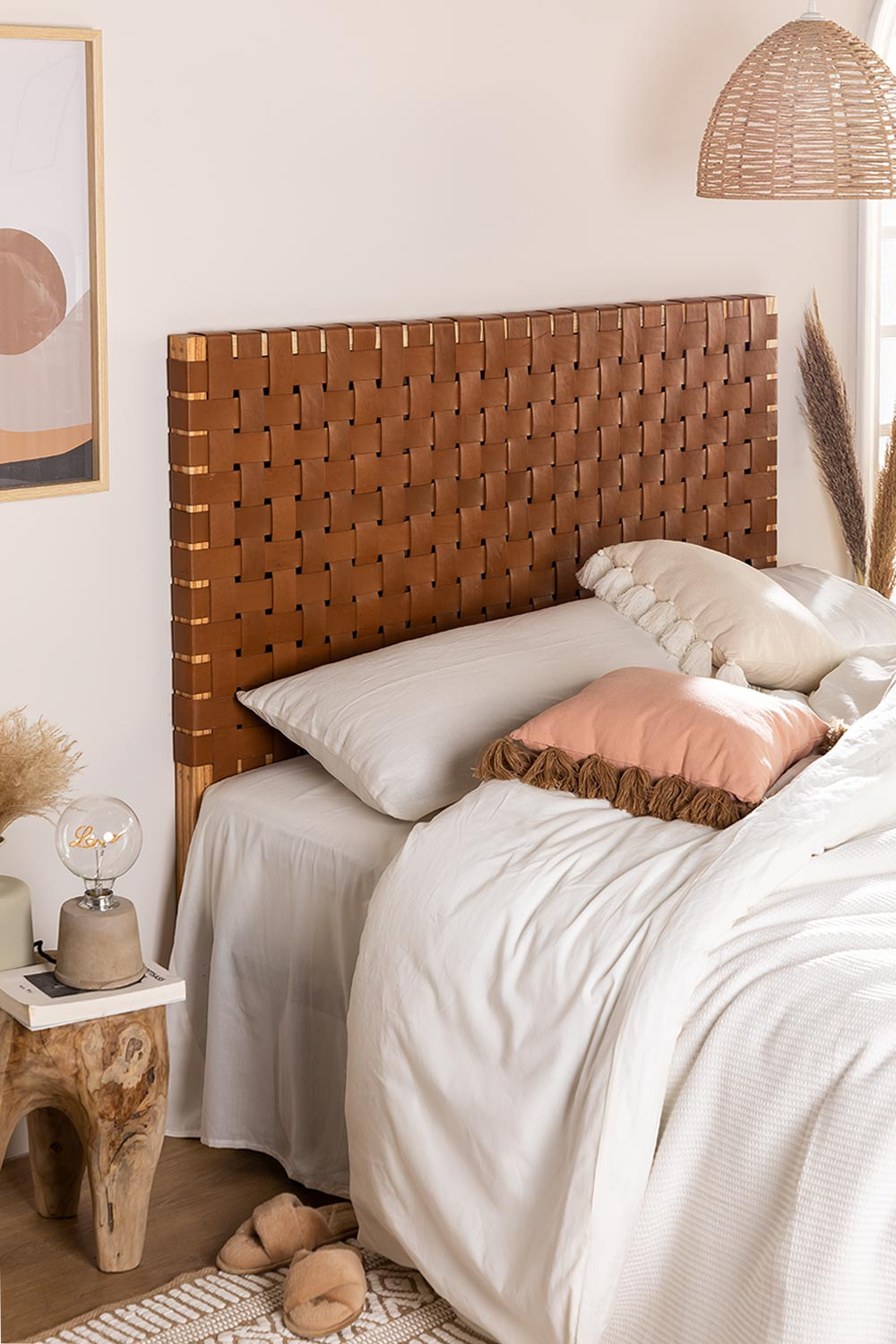 Leather Headboard Zaid For 150 Cm Bed, Wood And Leather Bed