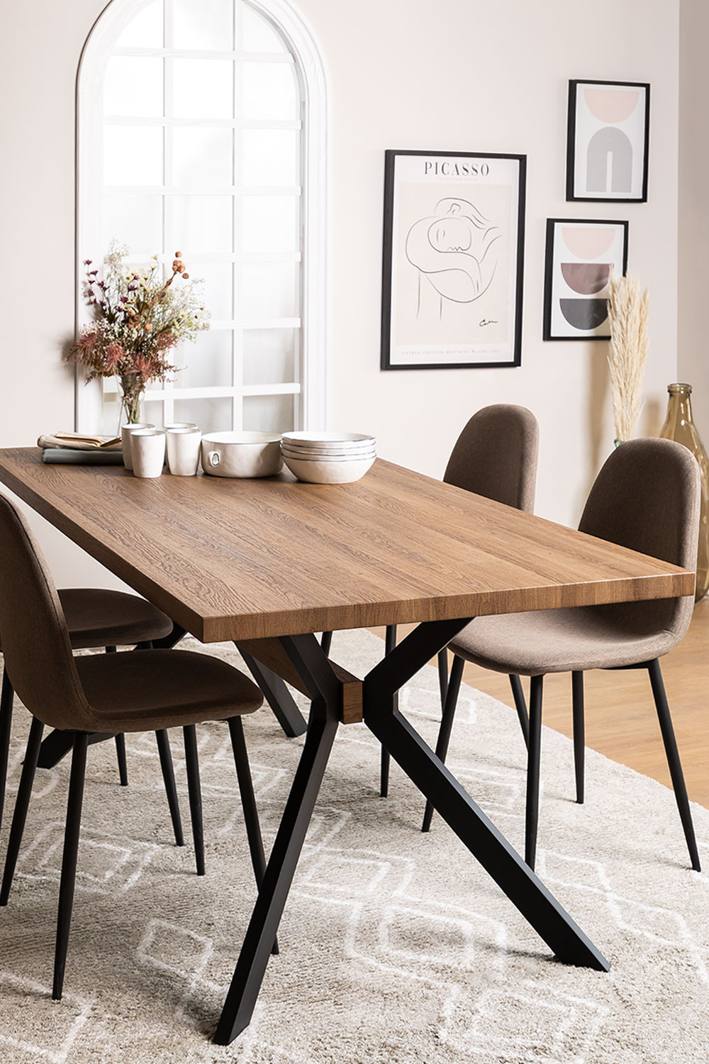 Rectangular Dining Table In Wood And Metal 180x90 Cm Kogi Sklum