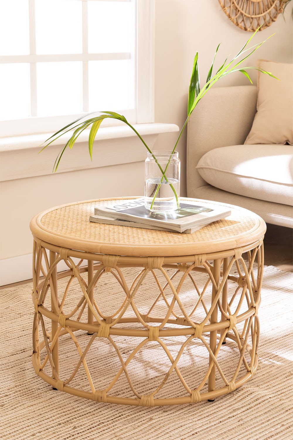 Rattan Round Side Table Zan, gallery image 1