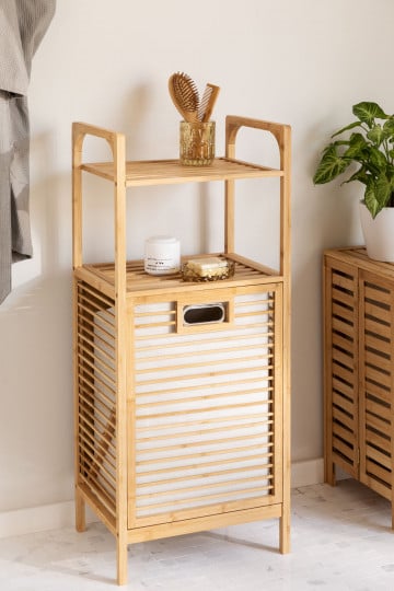 Laundry Organiser Basket & Bamboo Shelves Lauren