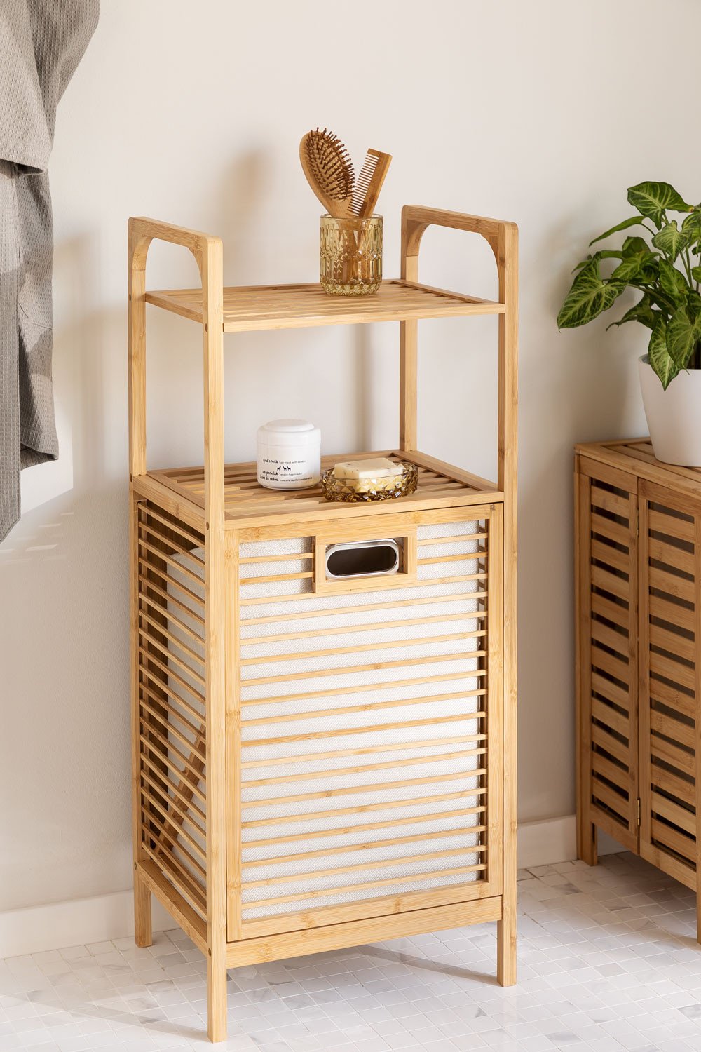 Bamboo Laundry Basket with Shelf Lauren, gallery image 1