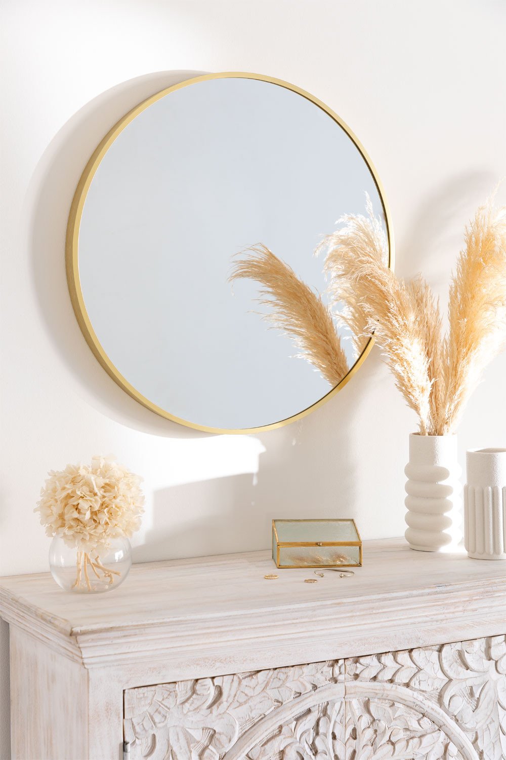 Round Metal Wall Mirror Siloh Gold, gallery image 1